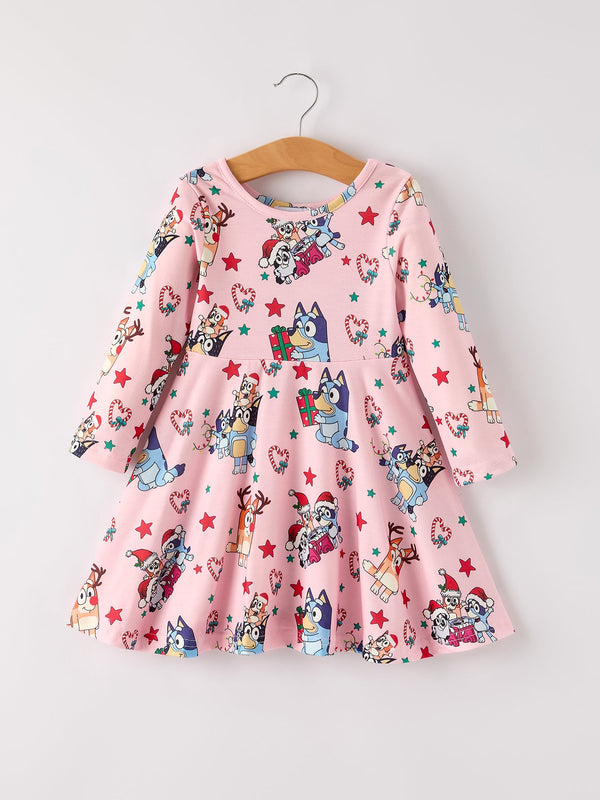 winter-christmas-character-print-pink-girls-dress Rylee Faith Designs - Sophia's StyleDress-1
